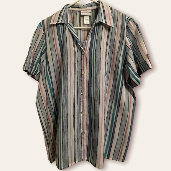 Alfred Dunner Cotton Button Up Blouse Shirt Top Stripes Medium - Picture 1 of 5